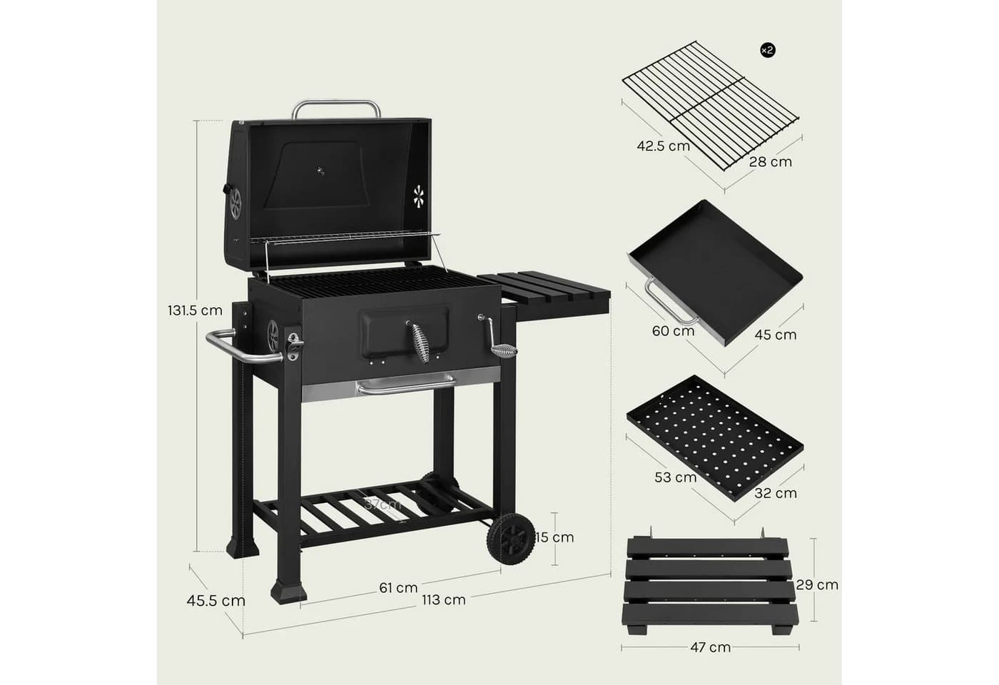 Woltu Holzkohlegrill Standgrill mit Rollen höhenverstellbar - Bild 3