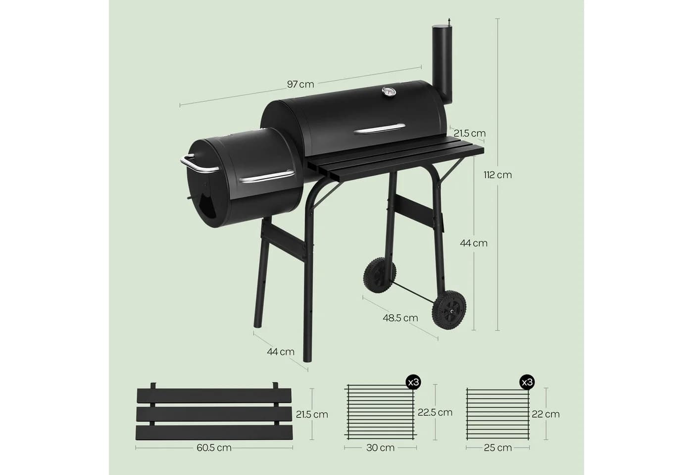 Woltu Holzkohlegrill 2 Kammern Standgrill Schwarz mit Rollen - Bild 3