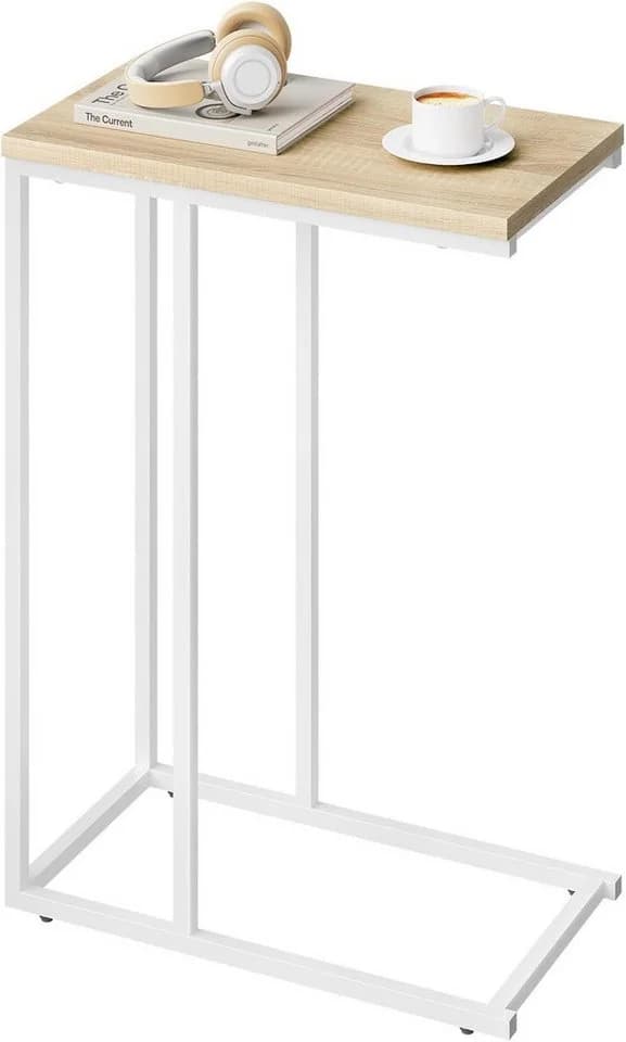 Woltu Beistelltisch Modern Weiß/Hell Eiche C-Form - Bild 2