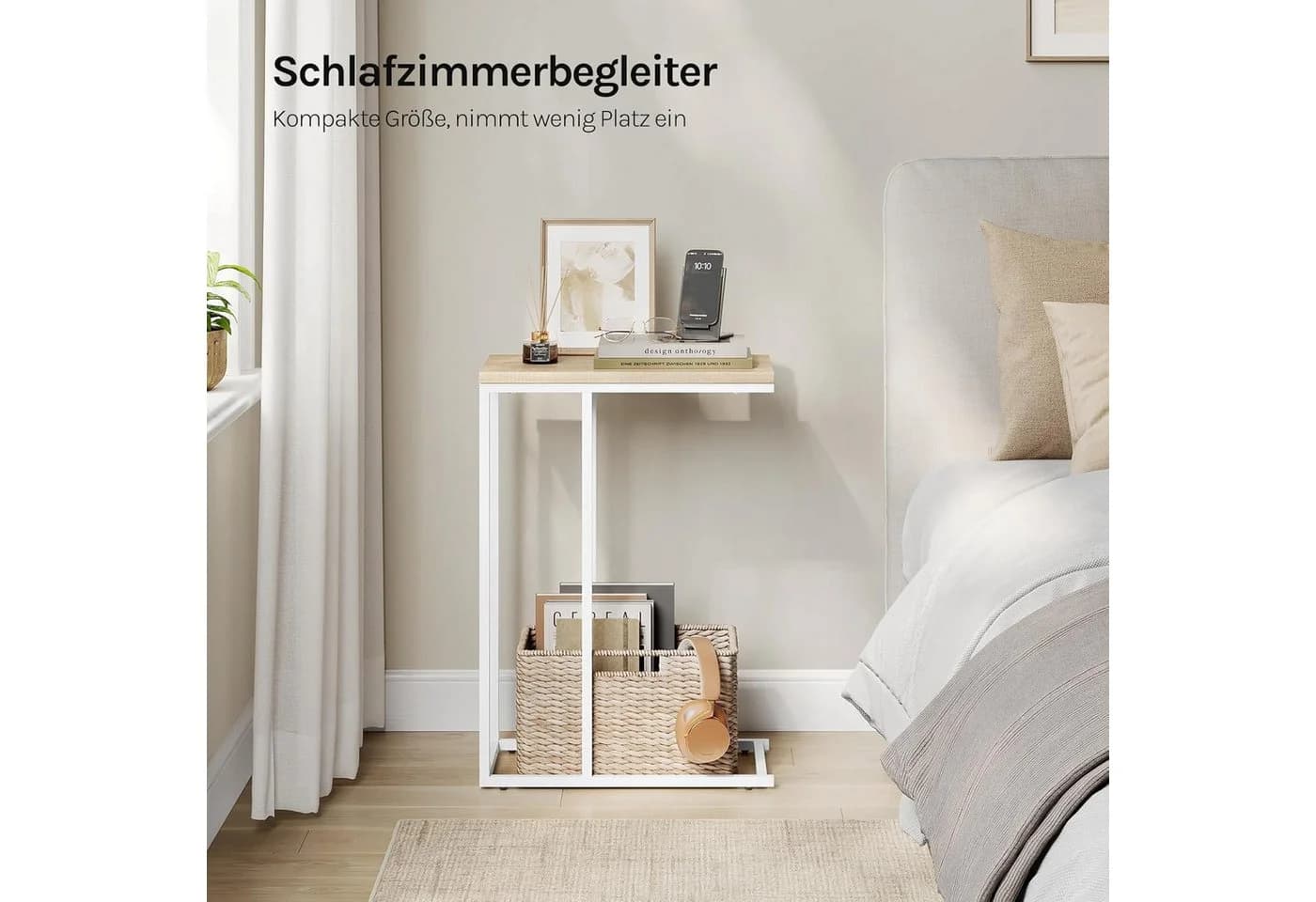 Woltu Beistelltisch Modern Weiß/Hell Eiche C-Form - Bild 5