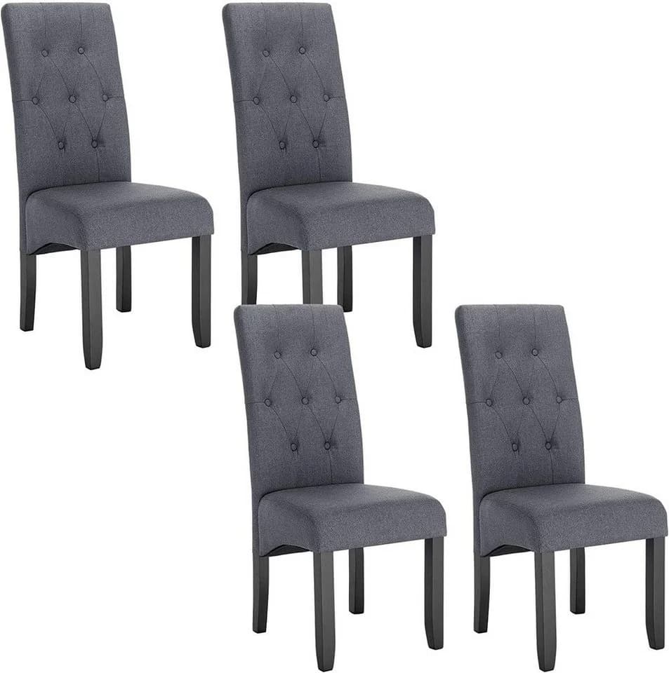 Woltu Esszimmerstuhl Set 4 St. Grau/Schwarz Leinen Massivholz - Bild 2