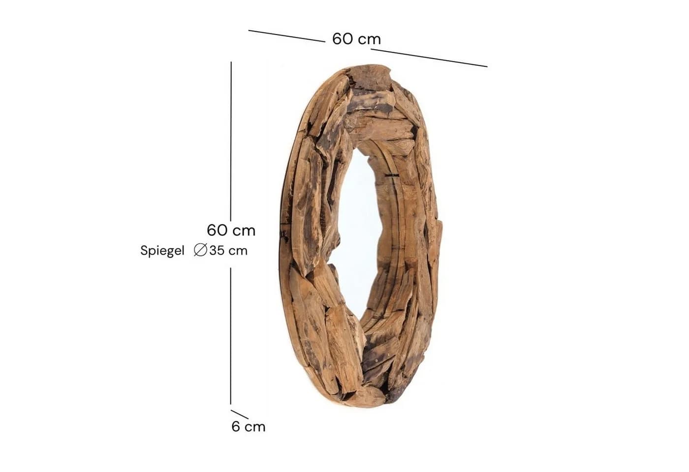 DESIGN DELIGHTS Wandspiegel RUNDER SPIEGEL Holz massiv 60 Treibholz Ø 60 cm