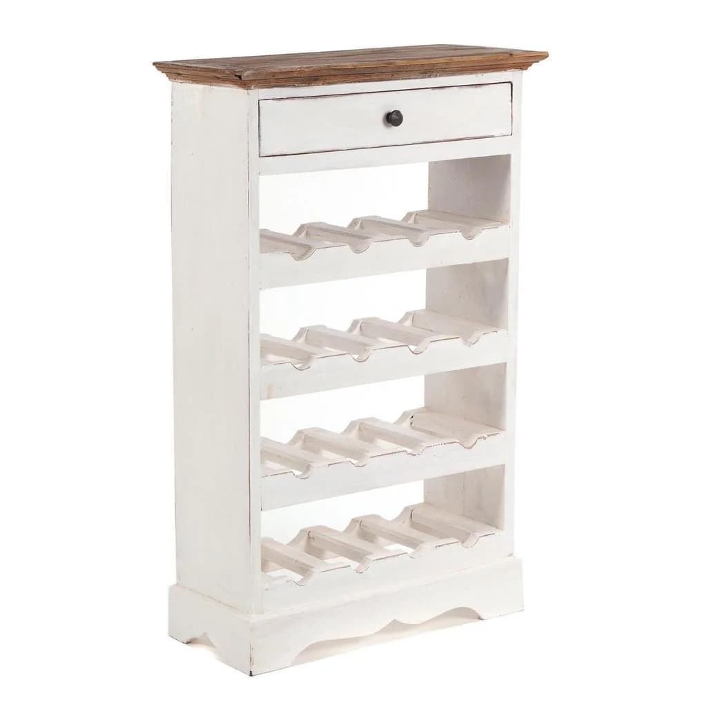 Design Delights Weinregal Cortez Weiß Vintage Holz mit Schublade