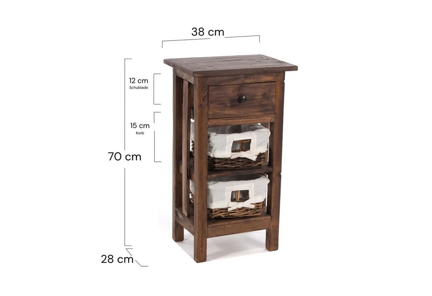 DESIGN DELIGHTS Telefontisch RATTAN 70 Altholz mit Rattan Körben
