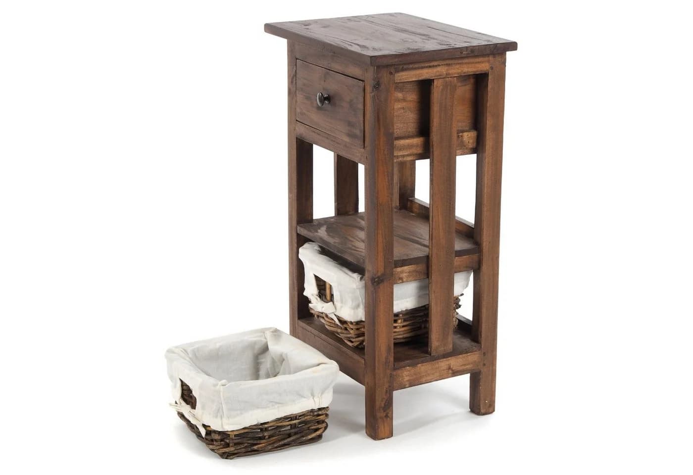 DESIGN DELIGHTS Telefontisch RATTAN 70 Altholz mit Rattan Körben - Bild 3
