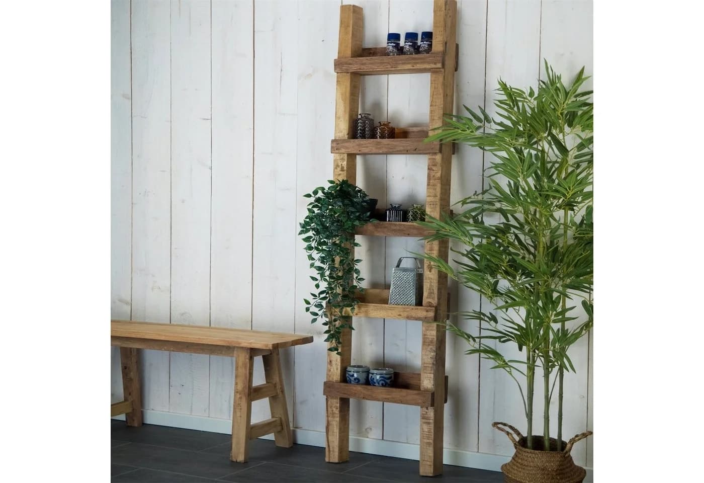 DESIGN DELIGHTS Leiterregal STEP 170 Pflanzenregal 170x35 cm Altholz - Bild 3