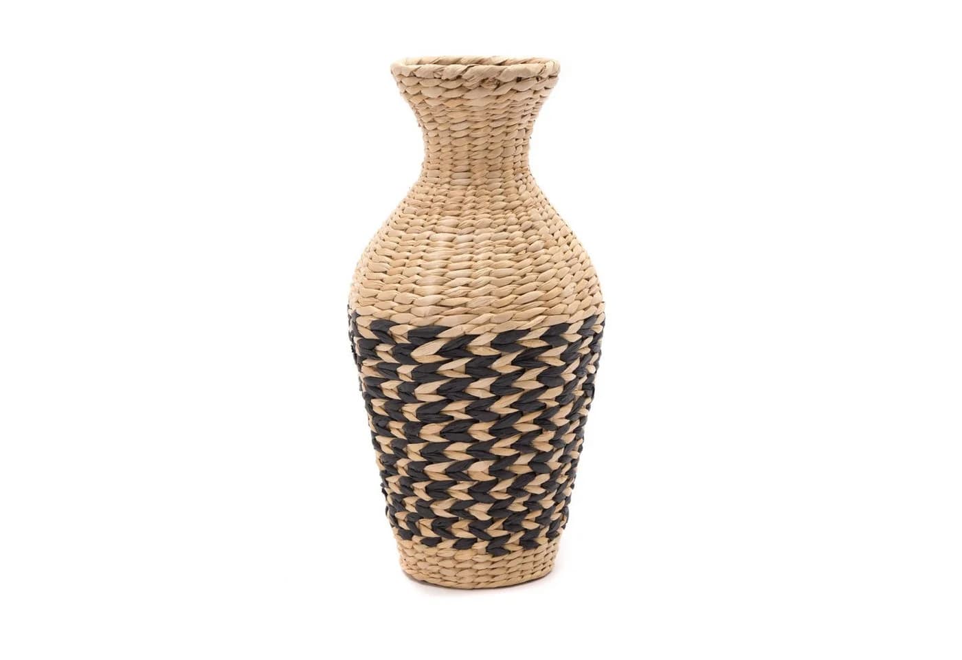 CREEDWOOD Stroh Vase CUADRO Natur Schwarz 42 cm Deko Boden Vase