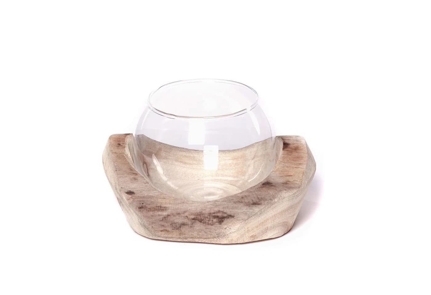 Windlicht, Vase, Kerzenhalter aus Holz und Glas - Bild 2