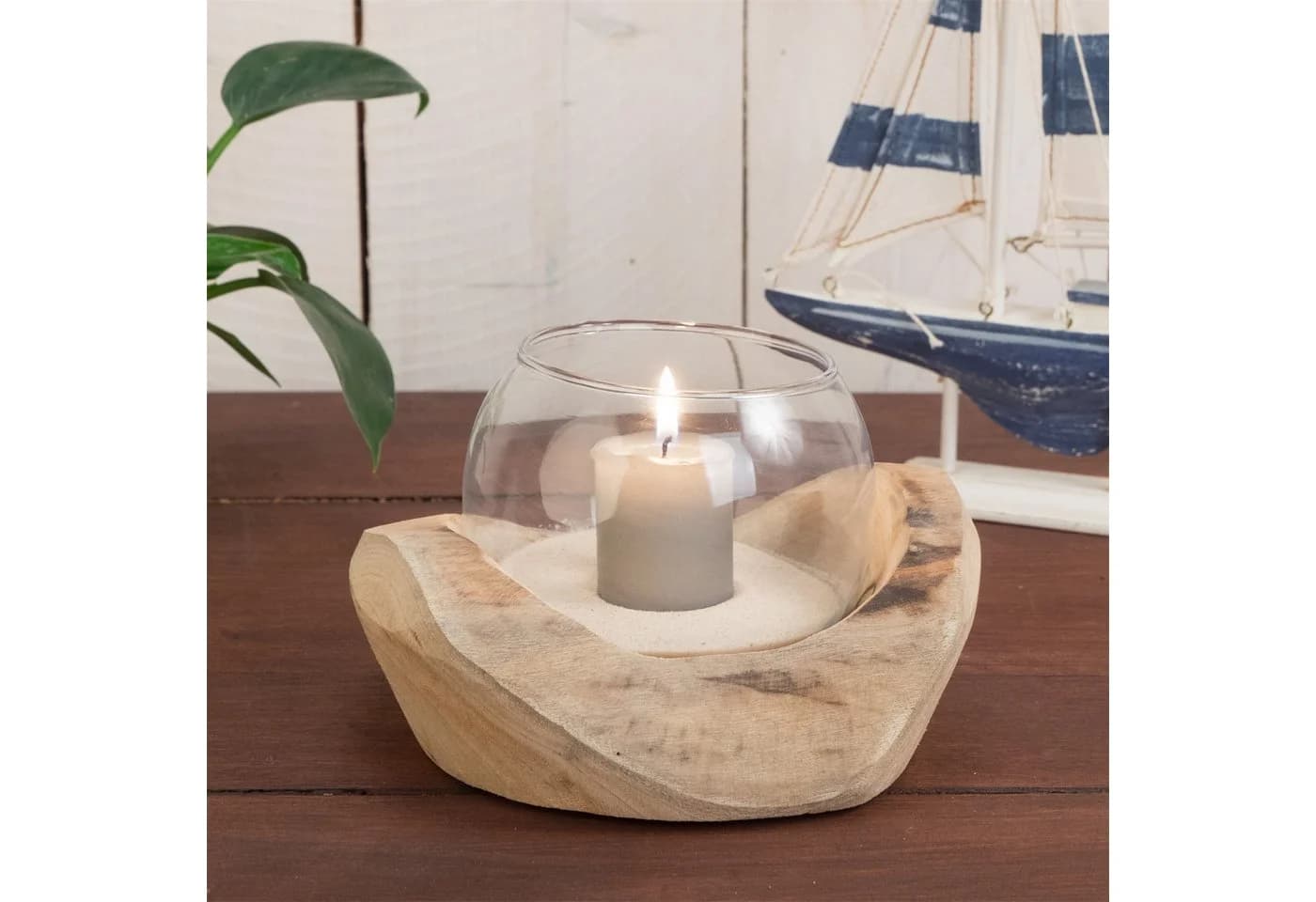 Windlicht, Vase, Kerzenhalter aus Holz und Glas - Bild 3