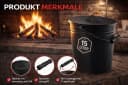 El Fuego Ascheeimer 15L Schwarz mit Deckel und Holzgriff Bild 2