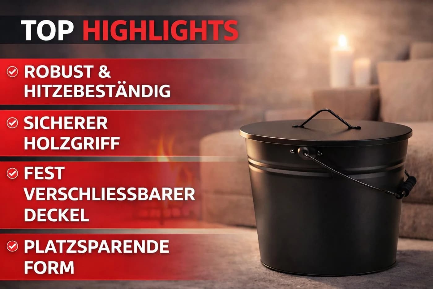 El Fuego Ascheeimer mit Deckel Schwarz 24 Liter
