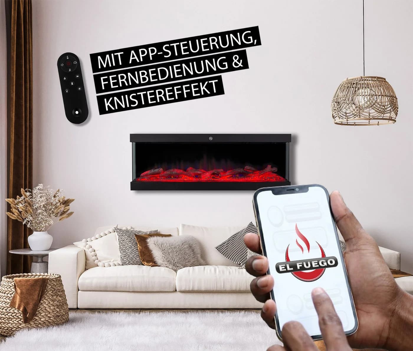 El Fuego Elektrokamin „Cannes“ 3D Wandkamin mit App-Steuerung - Bild 3