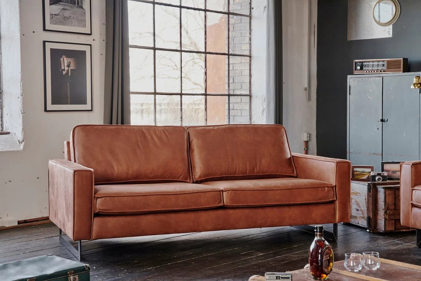KAWOLA Sofa VILNIUS 2-3-Sitzer Lederfaserstoff Braun - Bild 2