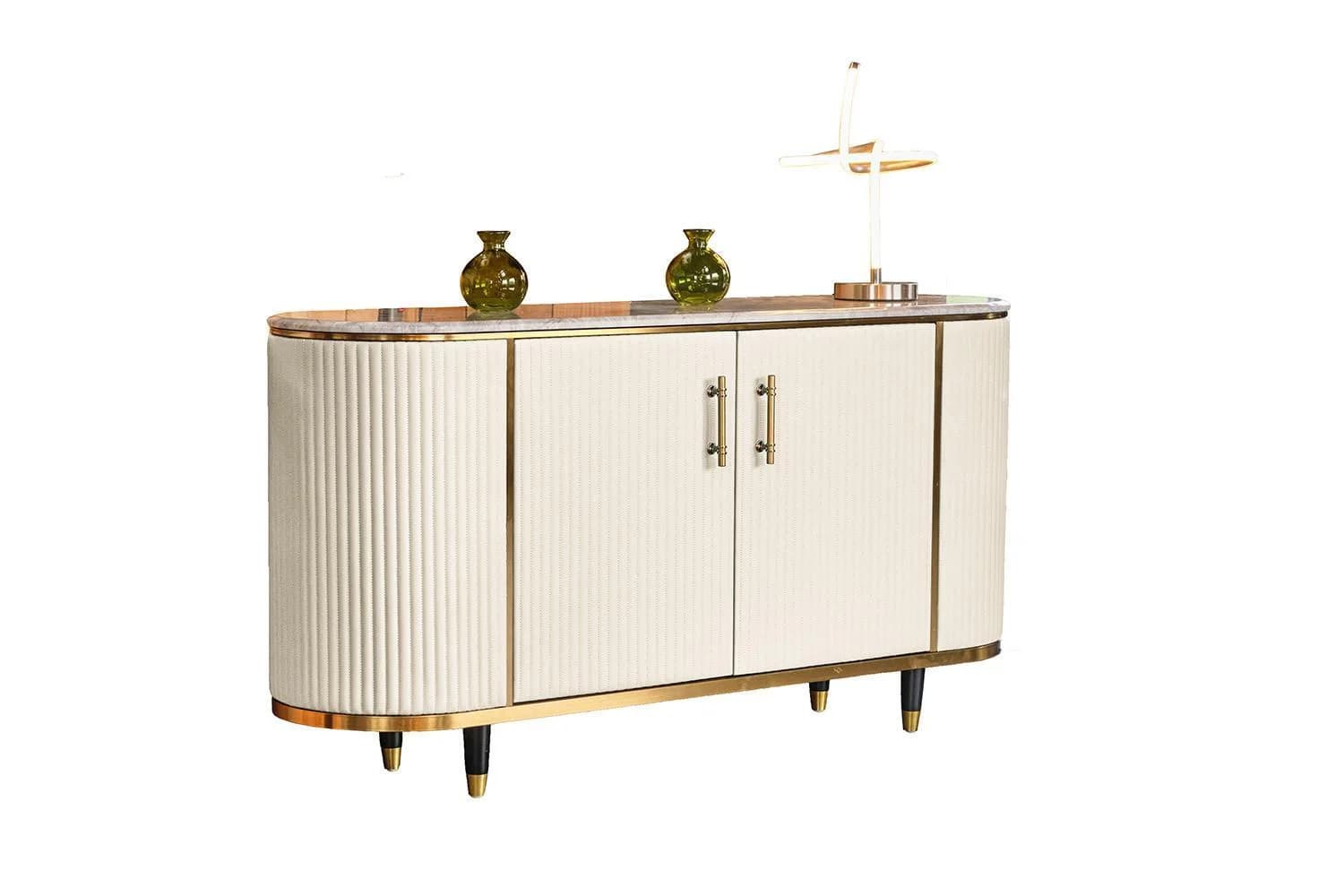 KAWOLA Sideboard MARIA Marmorplatte Kunstleder Retro 50er