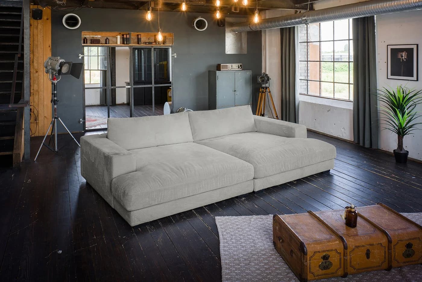 KAWOLA Big-Sofa MADELINE Cordsofa Grau Modernes Design