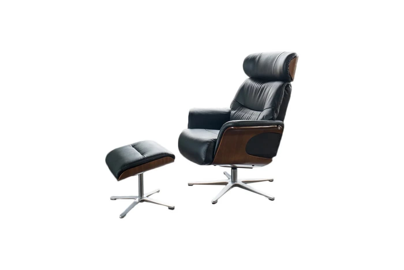 KAWOLA Relaxsessel TOSAR Leder Schwarz mit Hocker und Drehfunktion - Bild 2