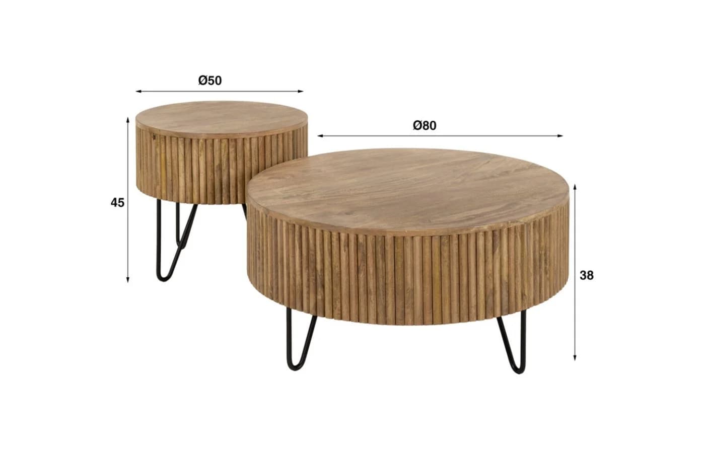KAWOLA Couchtisch-Set LORENA Mangoholz Braun Wellenform-Design - Bild 4