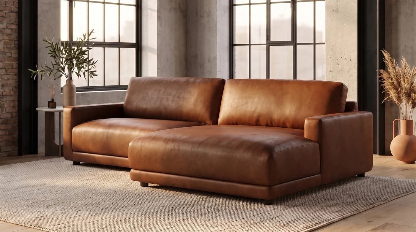 KAWOLA Ecksofa MARLIN Lederfaserstoff Cognac Longchair rechts - Bild 2