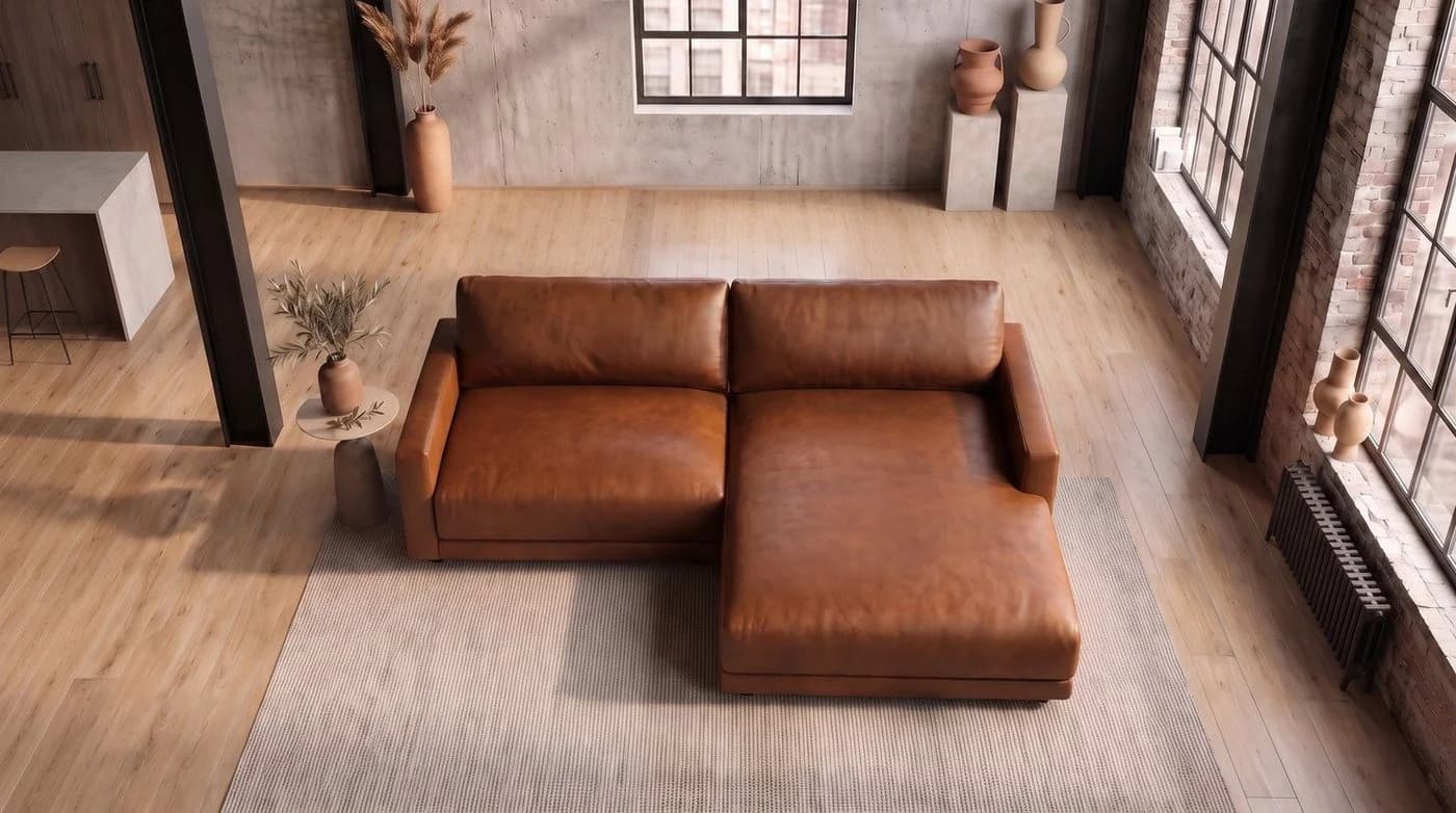 KAWOLA Ecksofa MARLIN Lederfaserstoff Cognac Longchair rechts - Bild 3