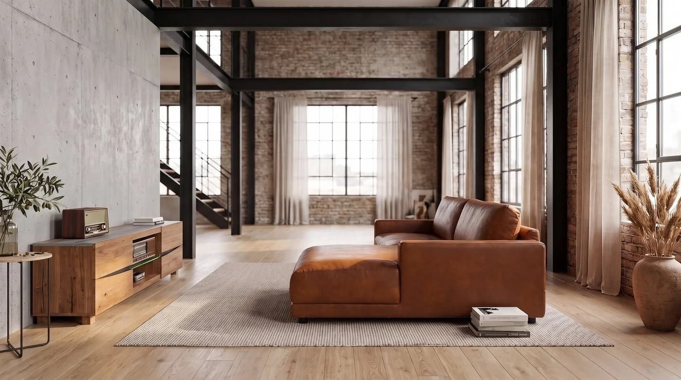 KAWOLA Ecksofa MARLIN Lederfaserstoff Cognac Longchair rechts - Bild 4