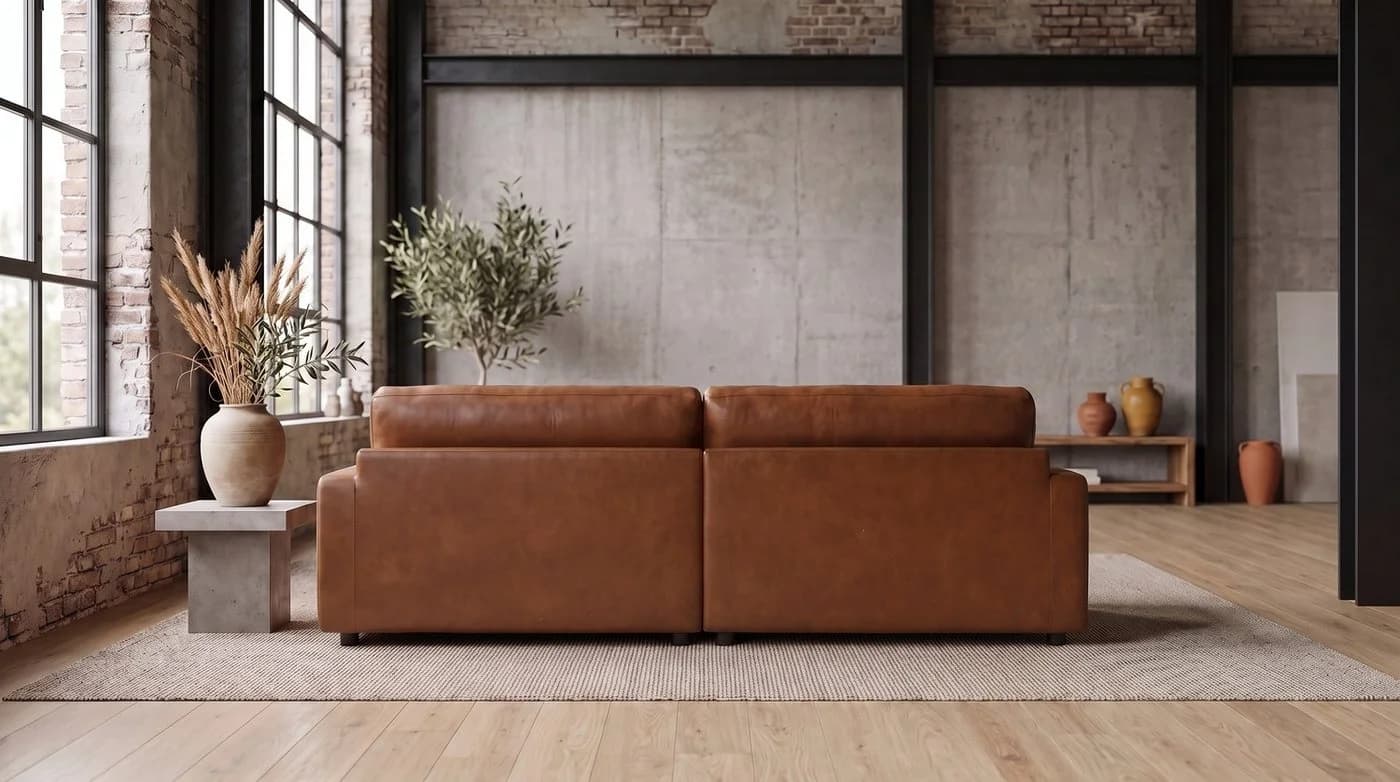 KAWOLA Ecksofa MARLIN Lederfaserstoff Cognac Longchair rechts - Bild 5