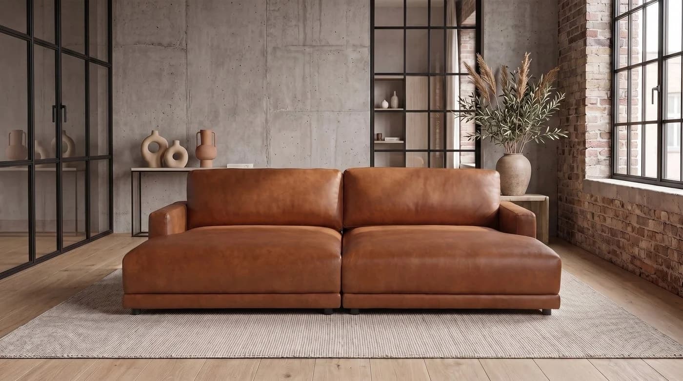KAWOLA Big-Sofa MARLIN Lederfaserstoff Cognac