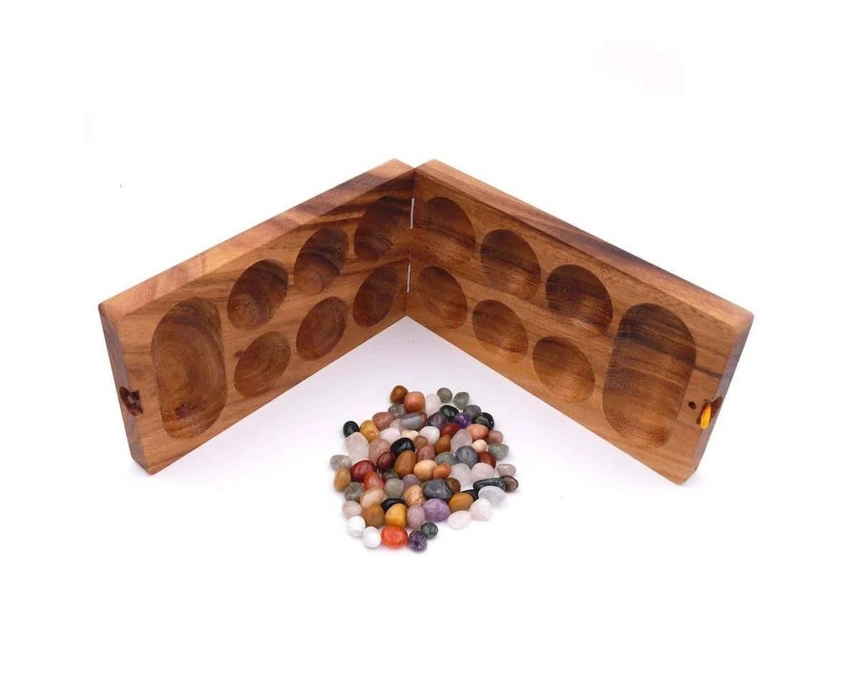 ROMBOL Kalaha Steinchenspiel aus Holz mit Halbedelsteinen - Bild 3