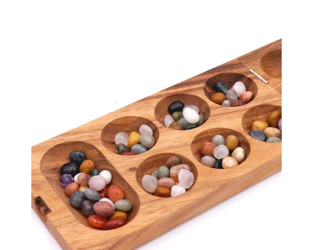 ROMBOL Kalaha Steinchenspiel aus Holz mit Halbedelsteinen - Bild 4