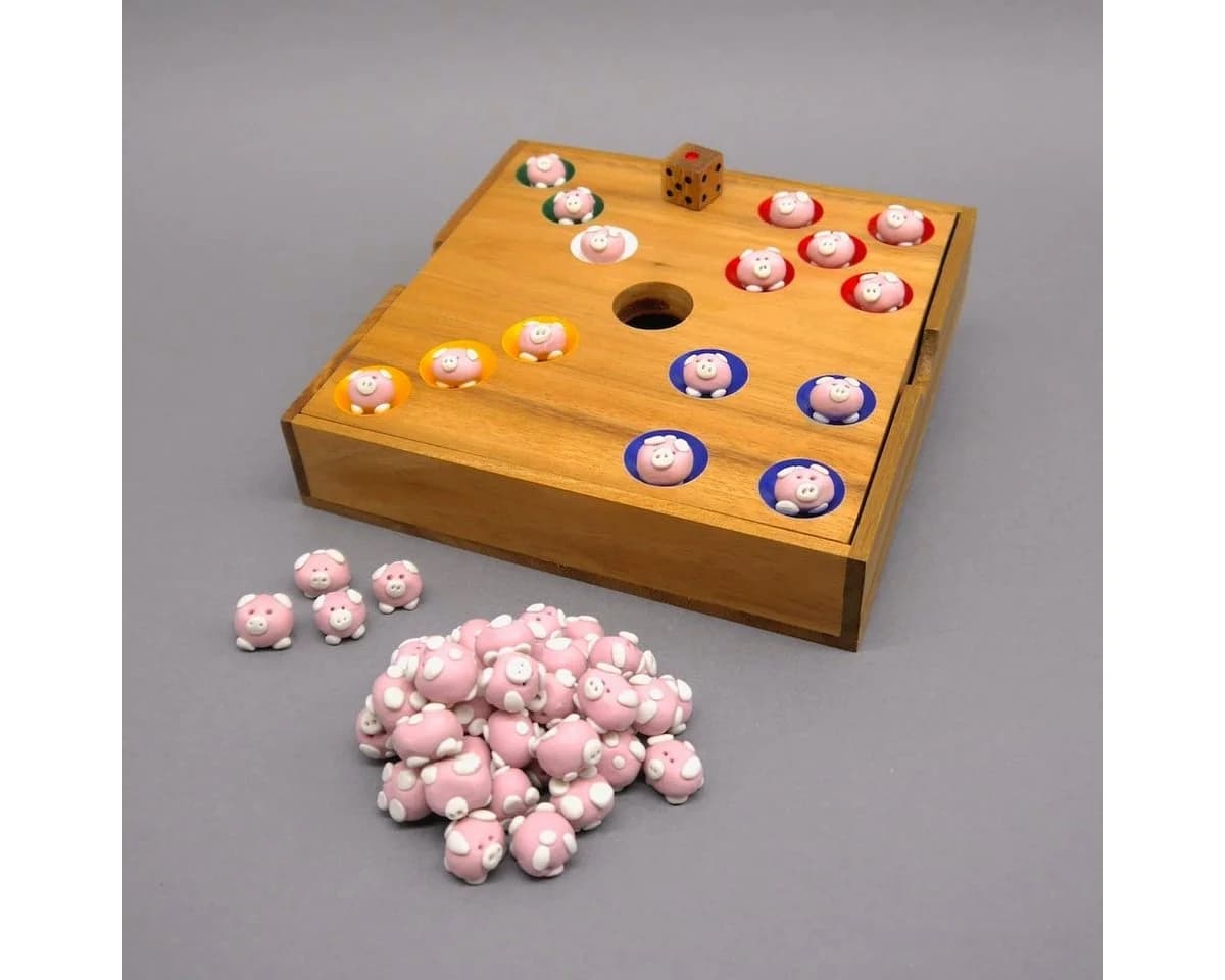 ROMBOL Denkspiele FERKELSPIEL Würfelspiel Brettspiel Holz Keramik