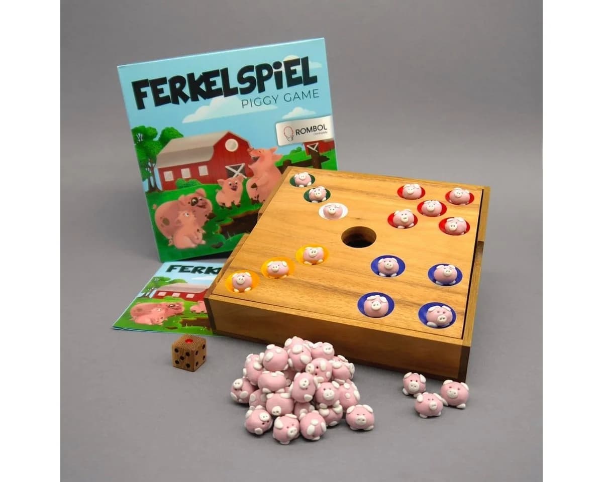 ROMBOL Denkspiele FERKELSPIEL Würfelspiel Brettspiel Holz Keramik - Bild 2