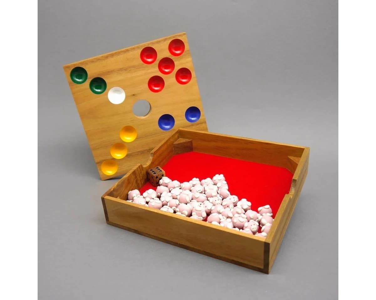 ROMBOL Denkspiele FERKELSPIEL Würfelspiel Brettspiel Holz Keramik - Bild 3