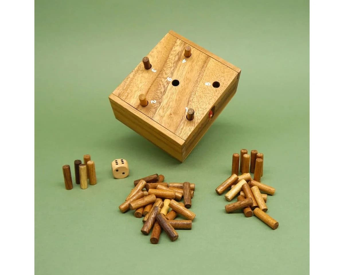 ROMBOL Denkspiele Spiel ENDLICH DIE 6 - Holz Würfelspiel mit 50 Stäbchen - Bild 2