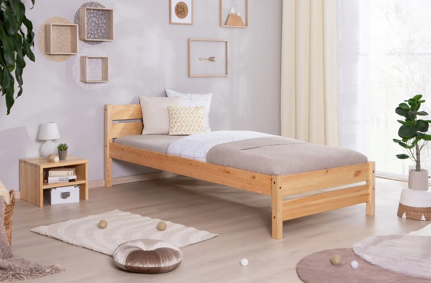 TiCAA Massivholz Einzelbett Bora Kiefer Natur