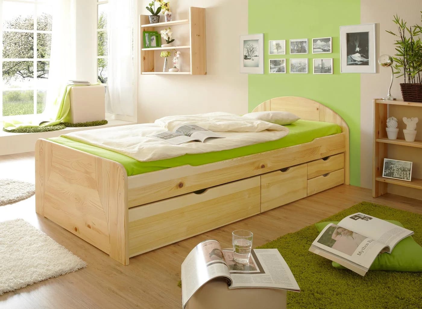 TiCAA Schubkastenbett Erna Kiefer Natur mit Stauraum - Bild 3