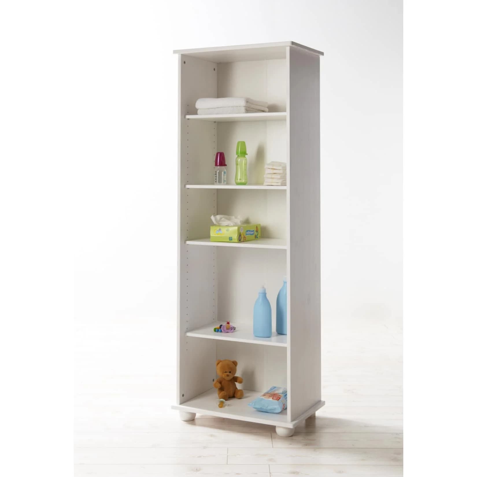 TiCAA Standregal Adam Kiefer Weiß - 5 Fächer Massivholz