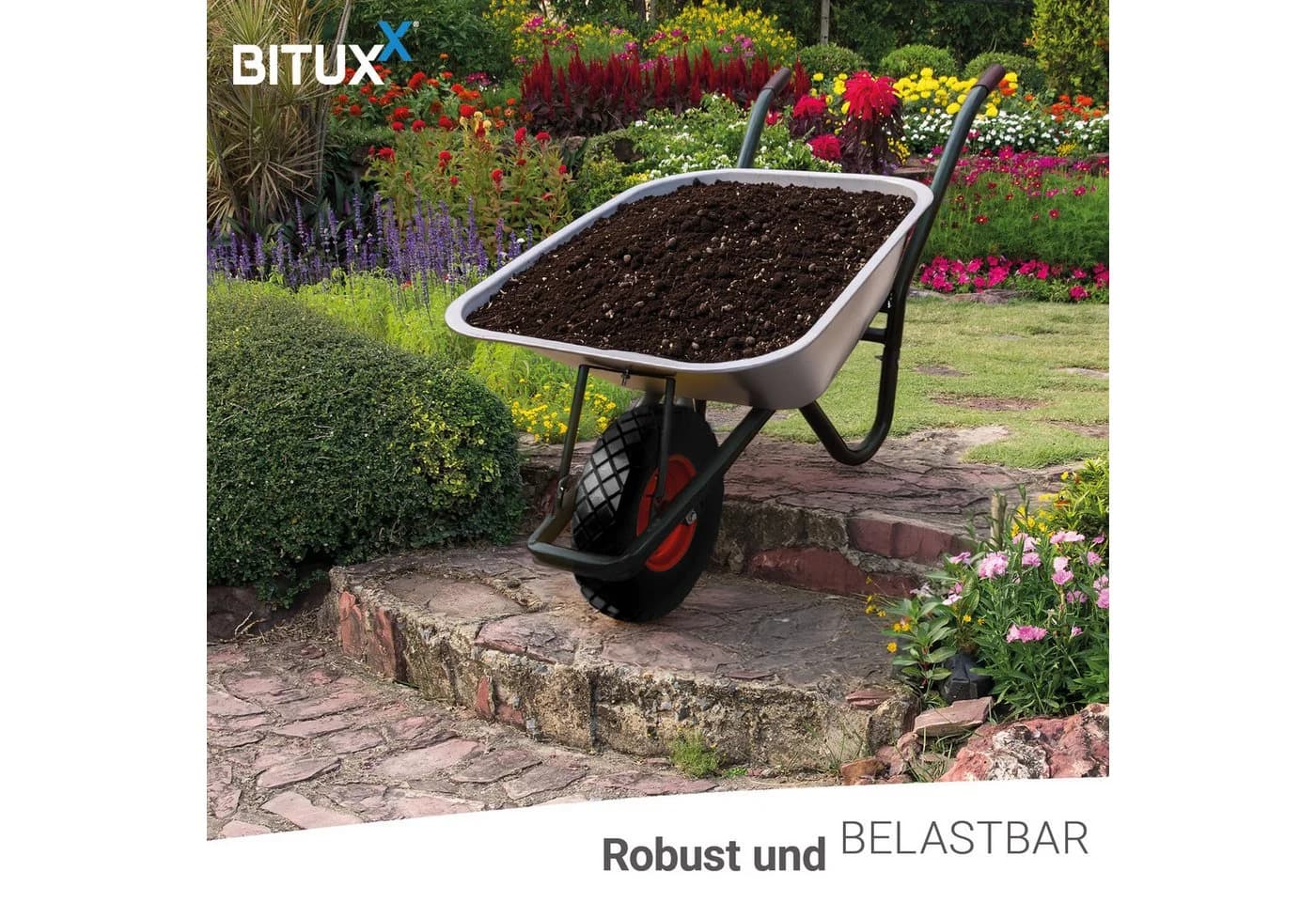 Bituxx Gartenschubkarre 100L Dunkelgrün mit PU Rad - Bild 3