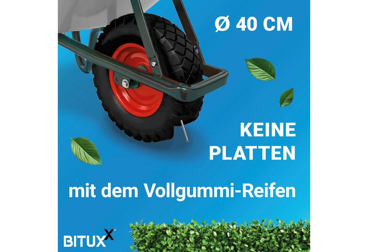 Bituxx Gartenschubkarre 100L Dunkelgrün mit PU Rad - Bild 5