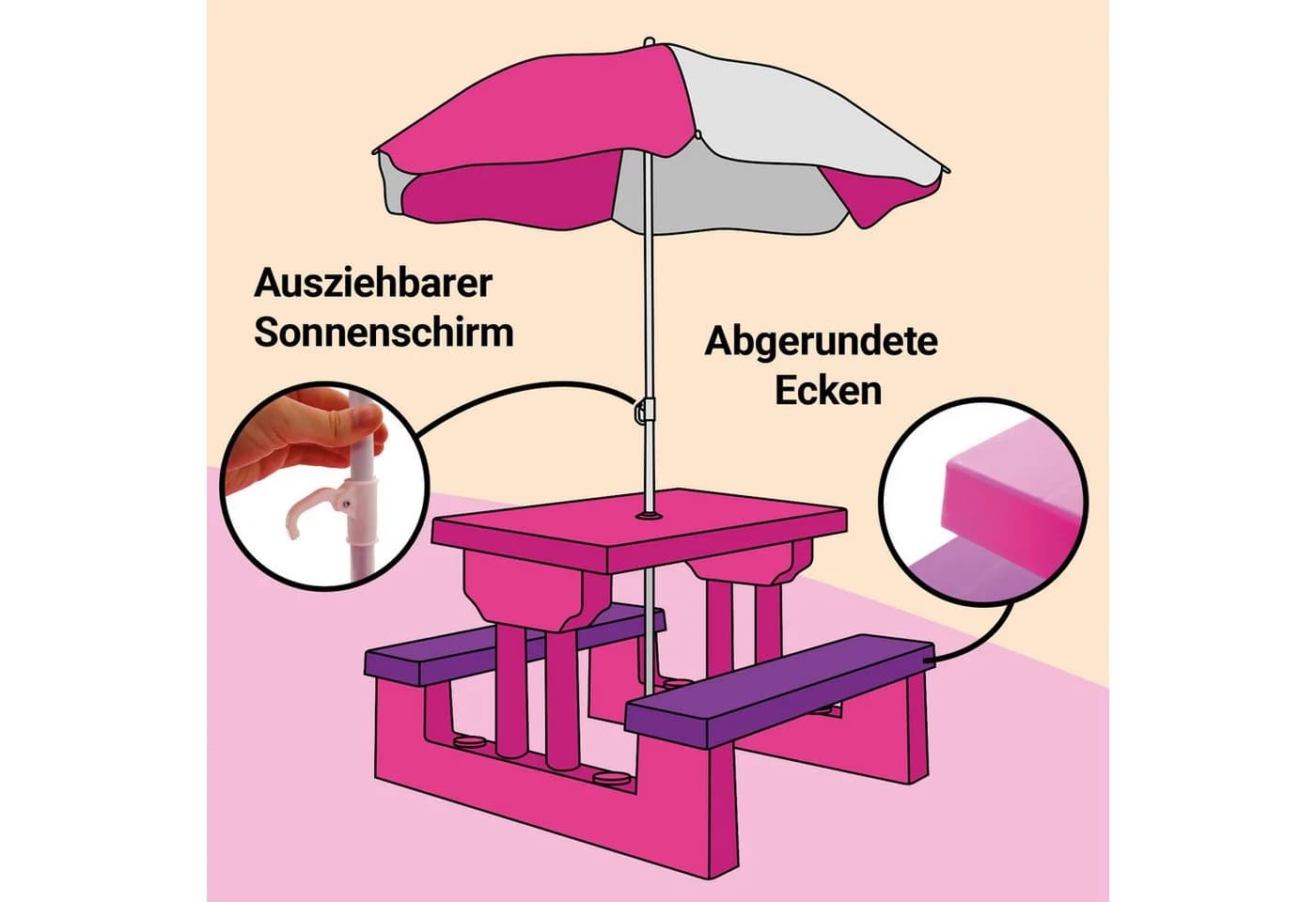 Bituxx Kindersitzgruppe mit Sonnenschirm Pink