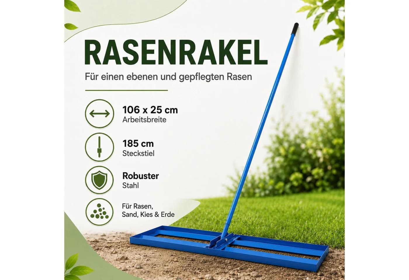 Bituxx Rasenrakel mit 185 cm Stiel
