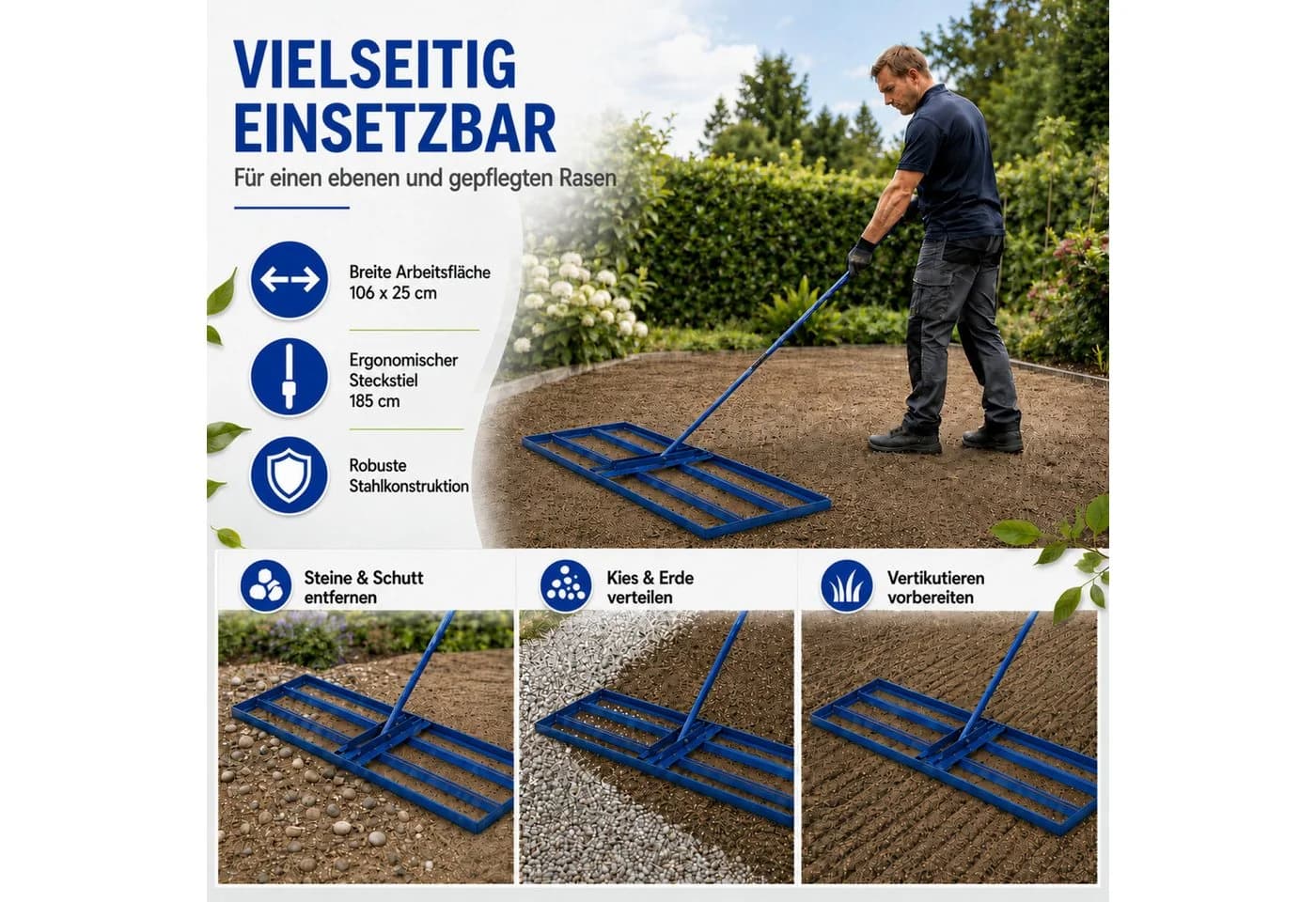 Bituxx Rasenrakel mit 185 cm Stiel - Bild 5
