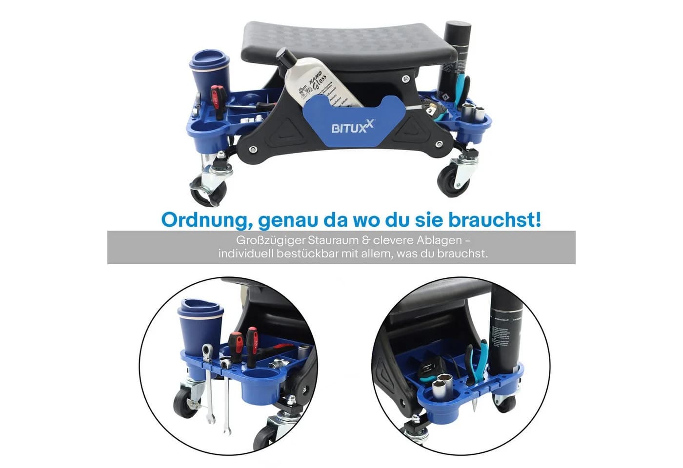 Bituxx Werkstatthocker rollbar mit Stauraum Blau/Schwarz - Bild 5