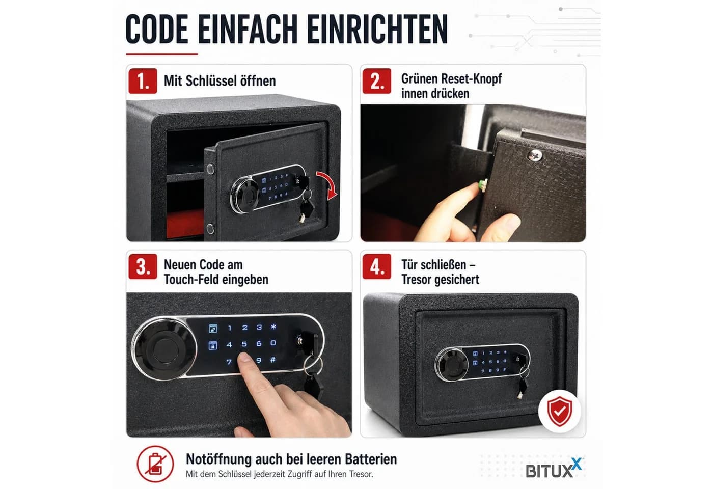 Bituxx Wandtresor Smart Safe 25L Schwarz Metall - Bild 4