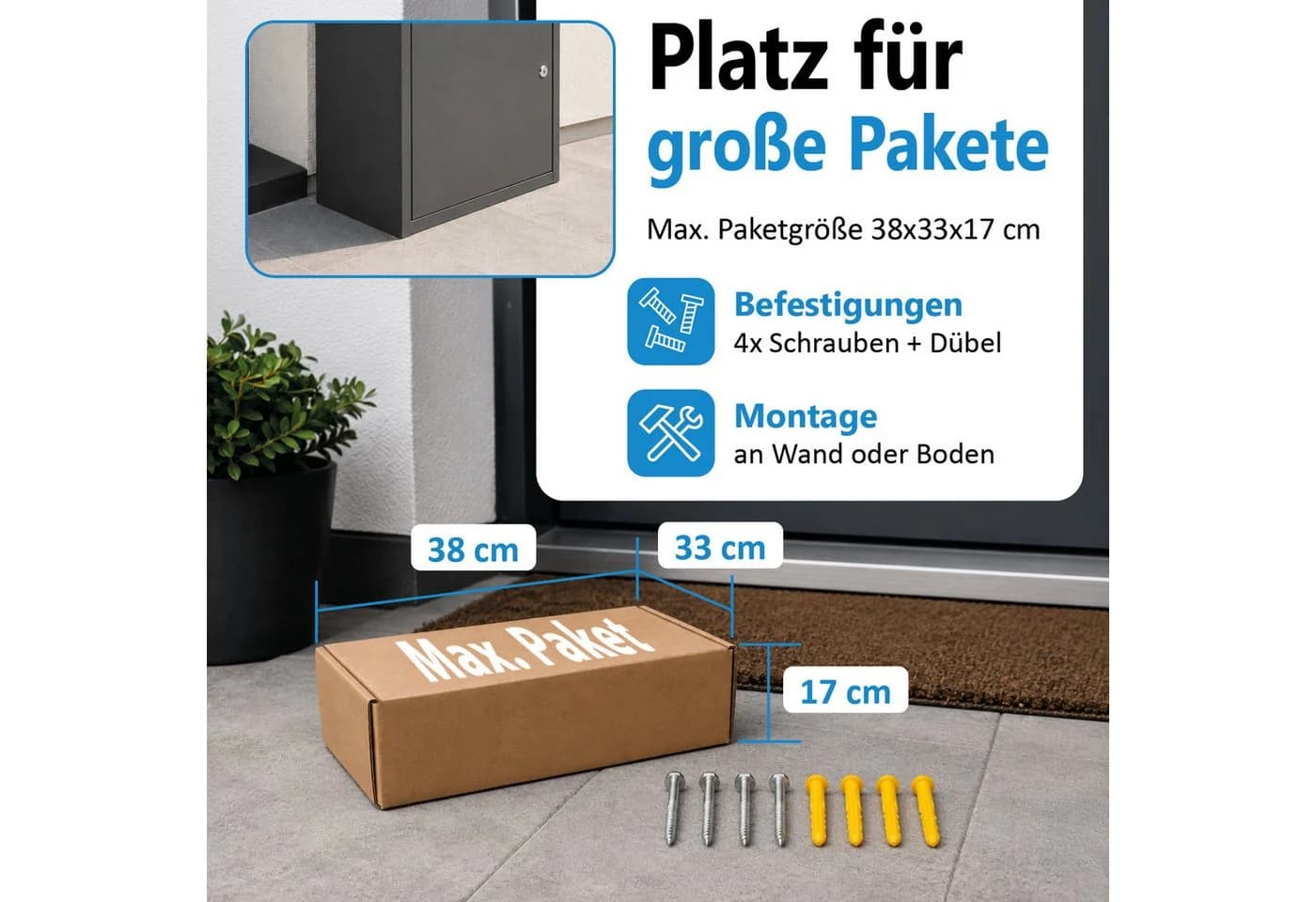Bituxx Paketbox XL Anthrazit Abschließbar - Bild 5