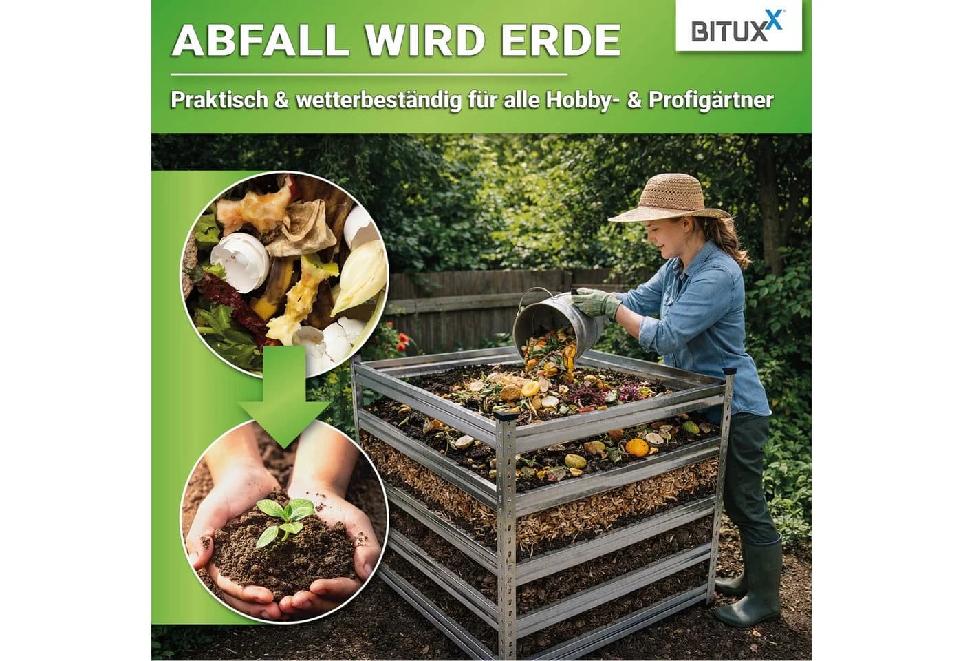 Bituxx Schnellkomposter 120x120cm Verzinkter Stahl Silber - Bild 3