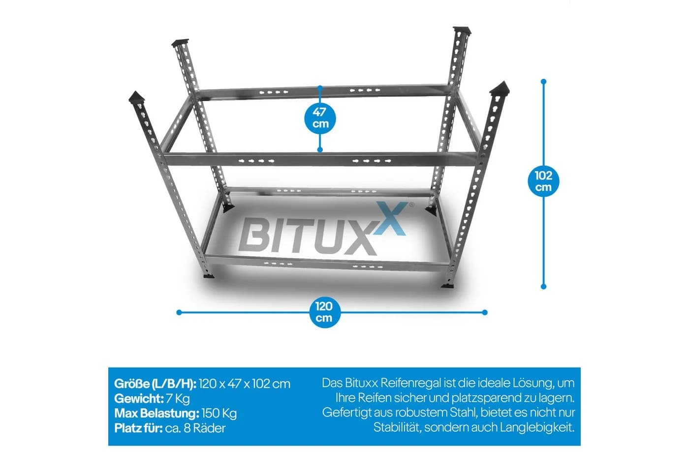 Bituxx Reifenregal Schwarz Stahl 150kg Tragkraft