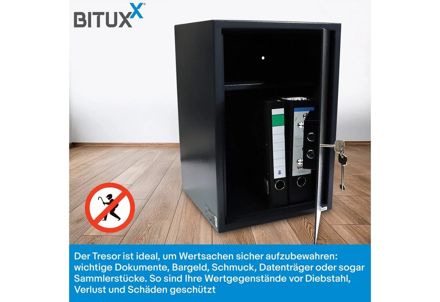 Bituxx Aktentresor Schwarz mit Doppelbolzenverschluss