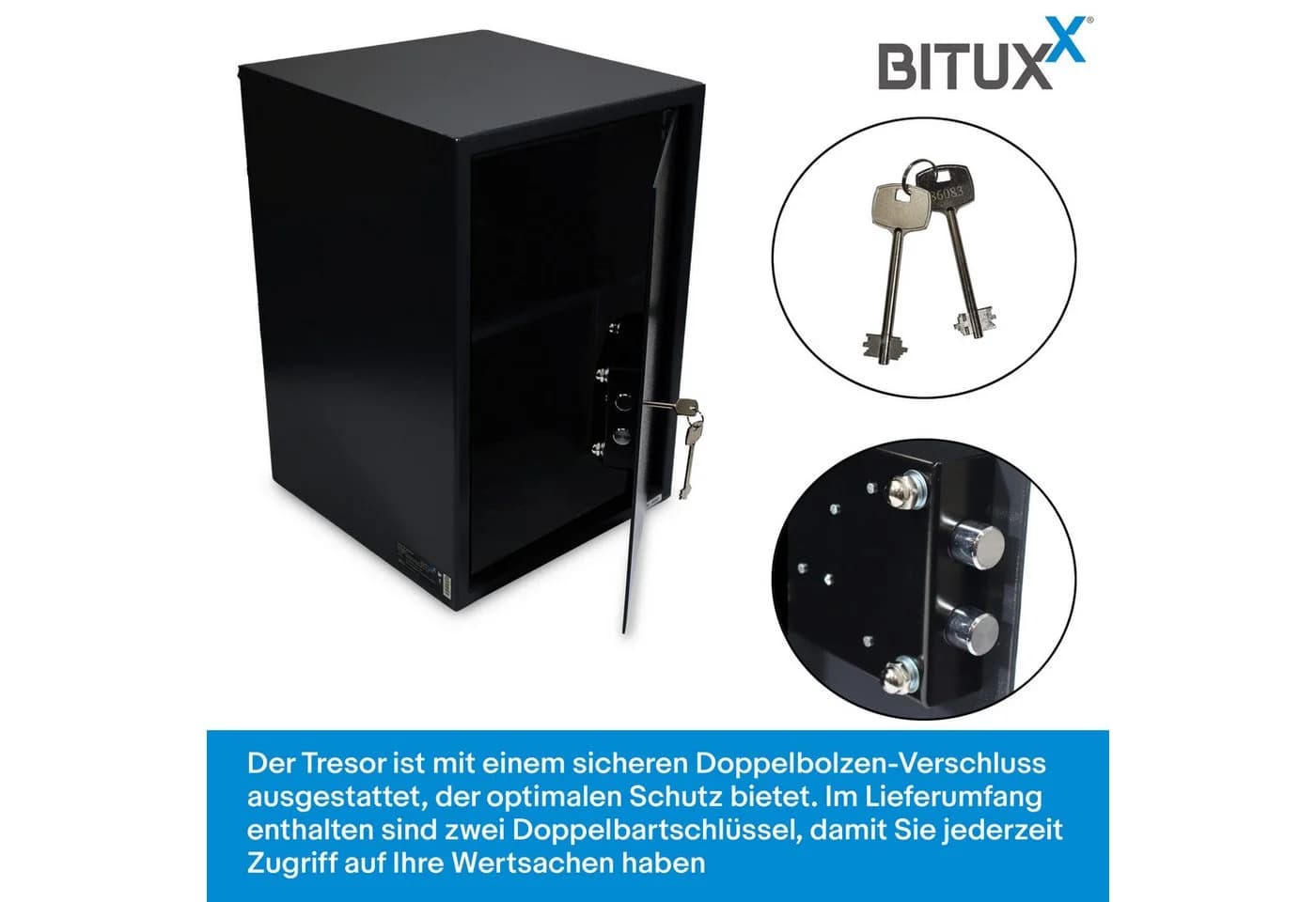 Bituxx Aktentresor Schwarz mit Doppelbolzenverschluss - Bild 3