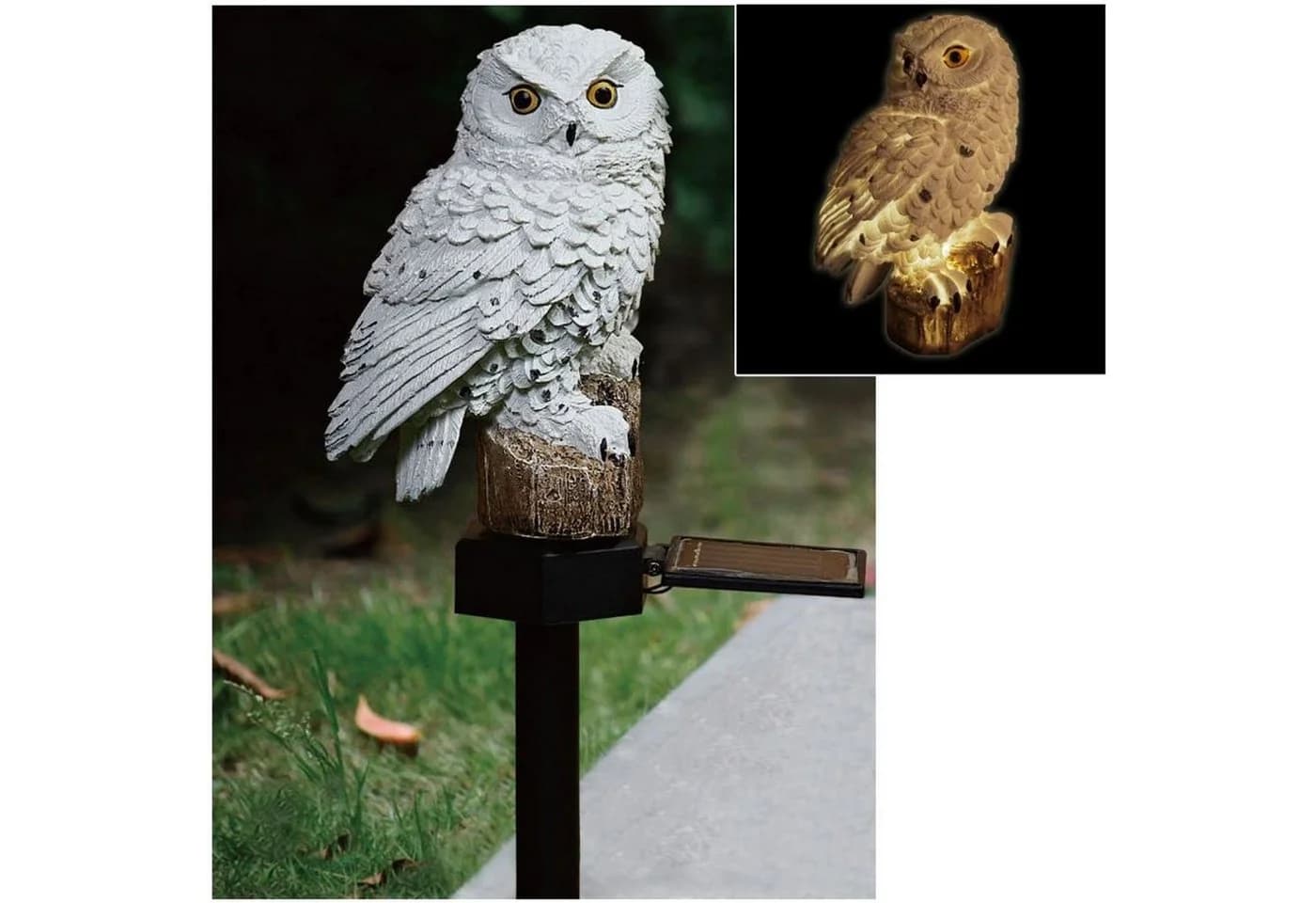 BURI Solar LED Eule Gartenfigur mit Steckstab Polyresin - Bild 2