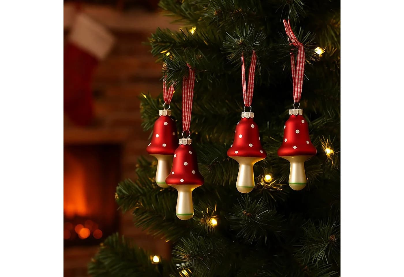 BURI Weihnachtsbaumkugel Fliegenpilz 4er-Set Glas