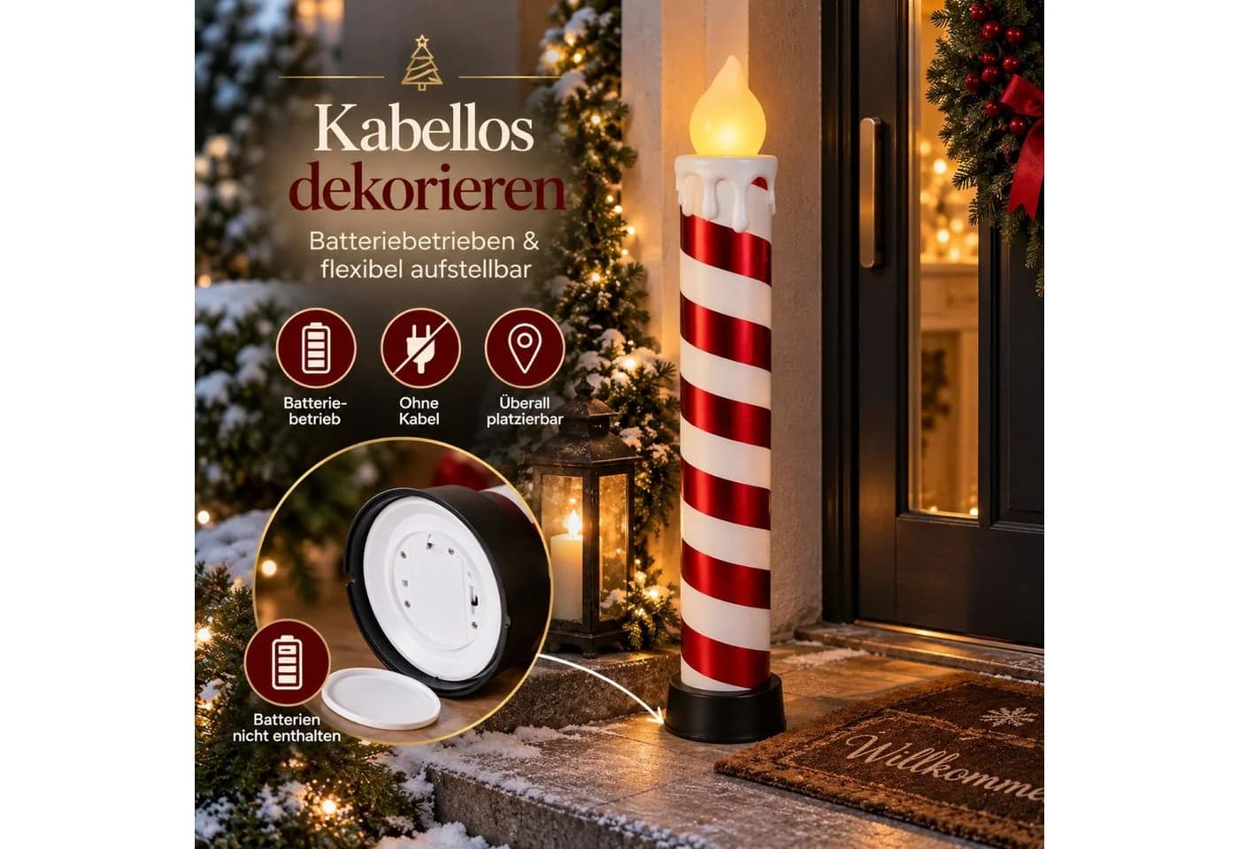 BURI LED Candy Kerze 83cm Timer Rot-Weiß - Bild 5